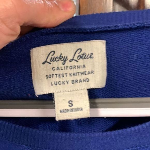 Lucky Lotus Bright Blue boho shirt size small - Picture 6 of 11